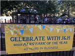 Banner celebrating being named RV Park of the Year at J & H RV PARK - thumbnail