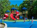 Kids cavorting in front of a colorful play structure at THE CAMPGROUND AT JAMES ISLAND COUNTY PARK - thumbnail