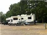 A row of gravel RV sites with trees at FERN LAKE CAMPGROUND & RV PARK - thumbnail