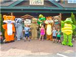 Kids with mascots at LAKE GEORGE ESCAPE CAMPGROUND - thumbnail