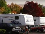A line of RVs in campsites at VICTORIAN RV PARK - thumbnail