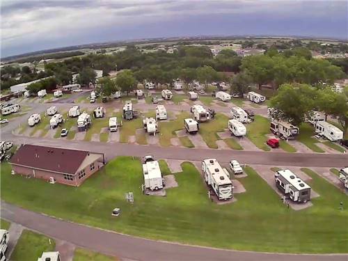 Aerial view over campground at PECAN GROVE RV RESORT