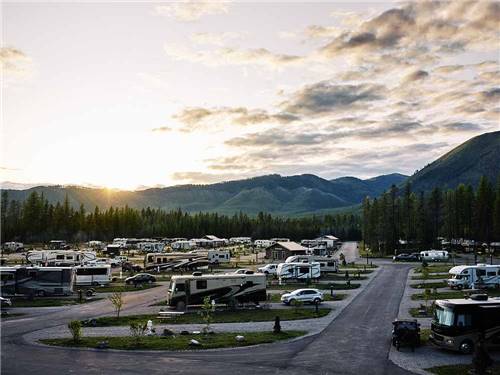An aerial view of the RV sites at WEST GLACIER RV PARK & CABINS