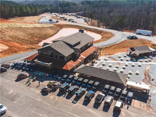 An aerial view of the main building at IRON MOUNTAIN RESORT