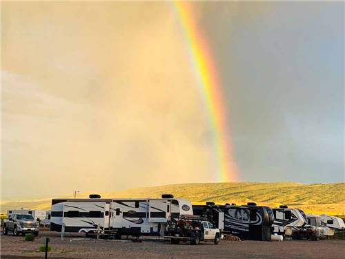 A rainbow over the campsites at TRAIL & HITCH RV PARK AND TINY HOME HOTEL