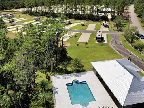Aerial photo of the swimming pool at WHISPERING PINES RV RESORT EAST AND WEST
