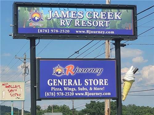 The front entrance sign at JAMES CREEK RV RESORT BY RJOURNEY