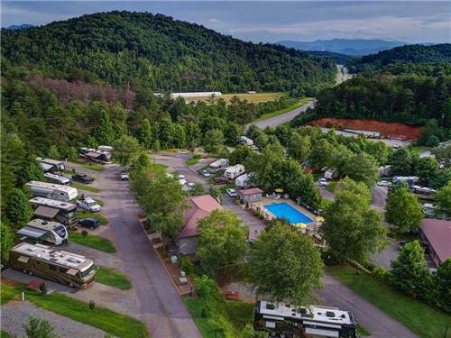 Aerial view over campground at THE GREAT OUTDOORS RV RESORT