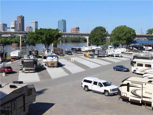 Trailers and RVs camping at DOWNTOWN RIVERSIDE RV PARK