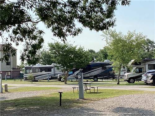 A line of gravel RV sites at FROG CITY RV PARK