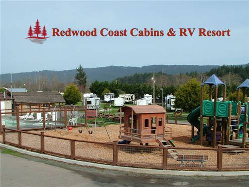 The playground equipment at REDWOOD COAST CABINS & RV RESORT