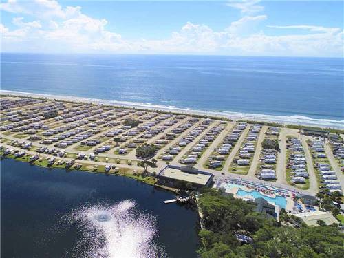 An aerial view of the campsites and water at MYRTLE BEACH TRAVEL PARK