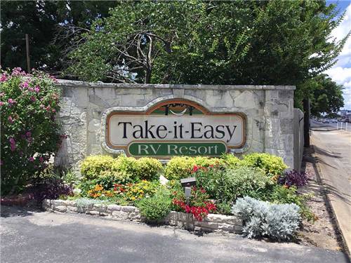 Sign at entrance to RV park at TAKE-IT-EASY RV RESORT