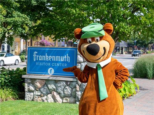 Yogi the Bear at the city's visitors center sign at FRANKENMUTH YOGI BEAR'S JELLYSTONE PARK CAMP-RESORT