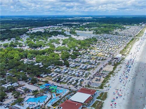 An aerial view of the campsites and beach at LAKEWOOD CAMPING RESORT