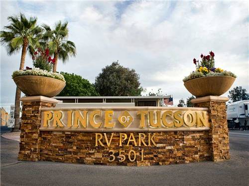 Sign at entrance to RV park at PRINCE OF TUCSON RV PARK