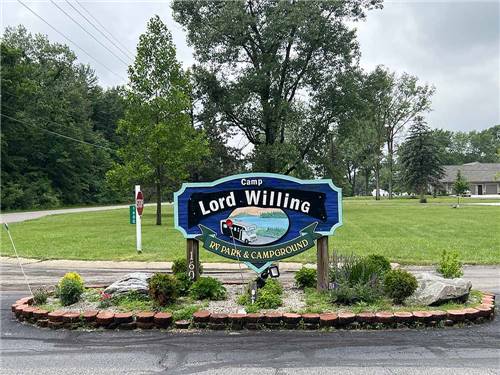 The front entrance sign at CAMP LORD WILLING RV PARK & CAMPGROUND