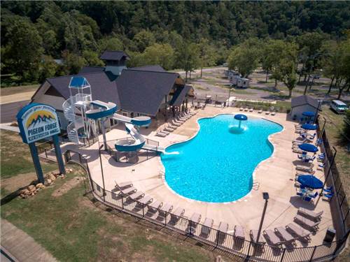 An aerial view of the swimming pool at PIGEON FORGE RV RESORT