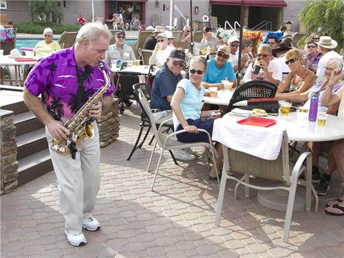 Saxophone player on the patio at TOWERPOINT RESORT