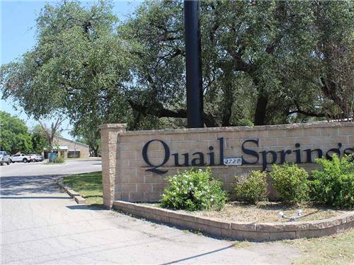 The front entrance sign at QUAIL SPRINGS RV PARK