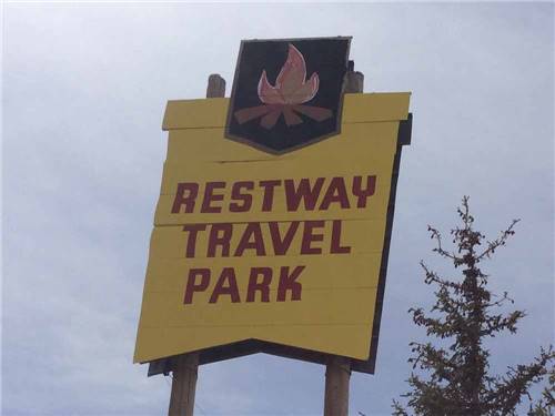 The front entrance sign at RESTWAY TRAVEL PARK