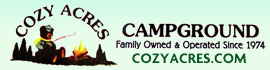Ad for Cozy Acres Campground/RV Park