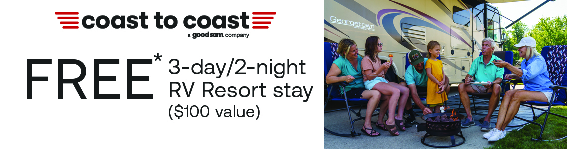 Free 3-day / 2-night RV stay!* A $100 value!