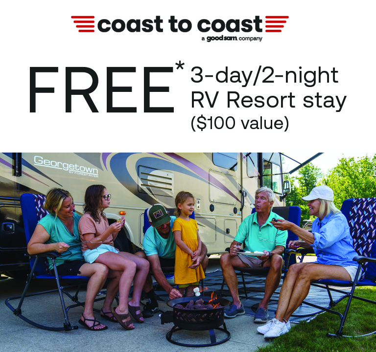Free 3-day / 2-night RV stay!* A $100 value!