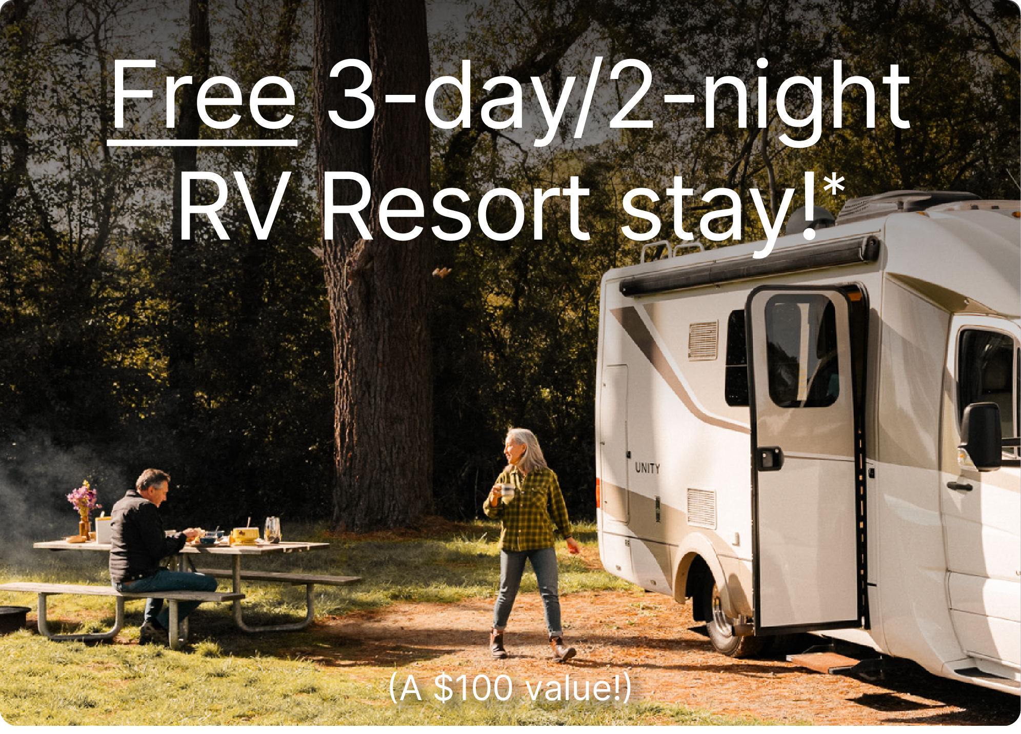 Free 3-day / 2-night RV stay!* A $100 value!