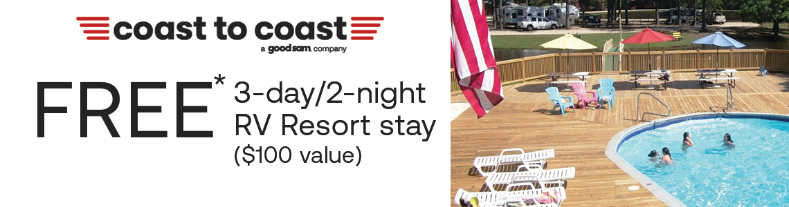 Free 3-day / 2-night RV stay!* A $100 value!