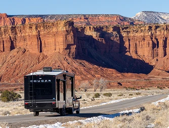 Image of a travel trailer in the desert