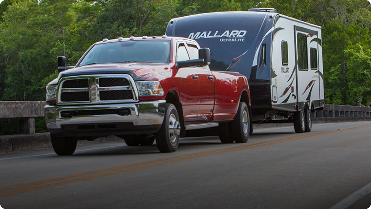 A truck towing an RV