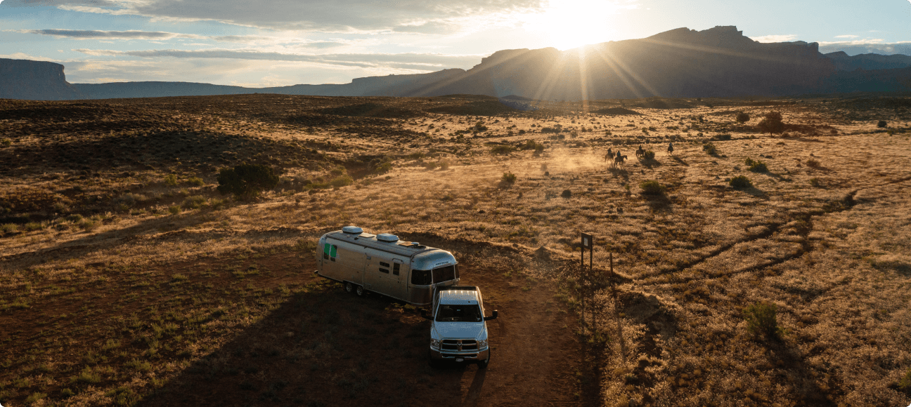 Towable rv at sunset