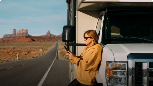 Woman enjoying view from RV