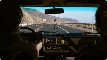 Woman enjoying view from RV