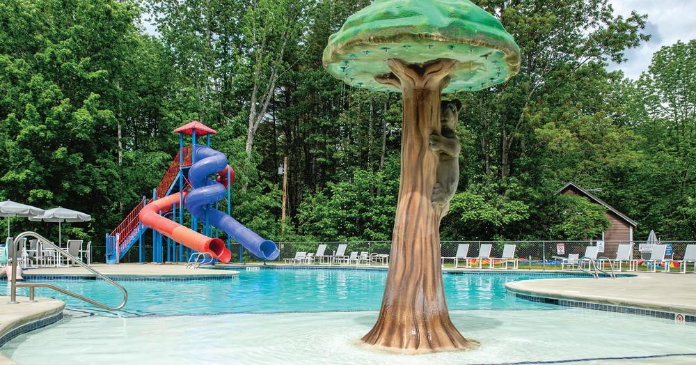 The waterpark and pool at Jellystone Park Androscoggin Lake