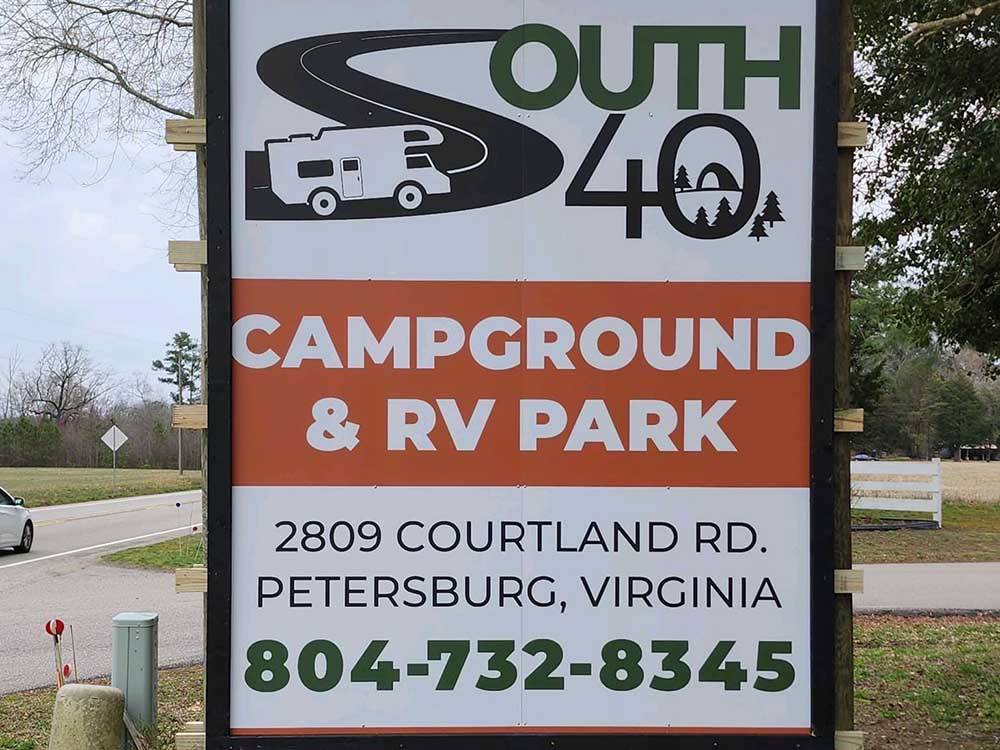 The business sign outside the main entrance at SOUTH FORTY RV CAMPGROUND