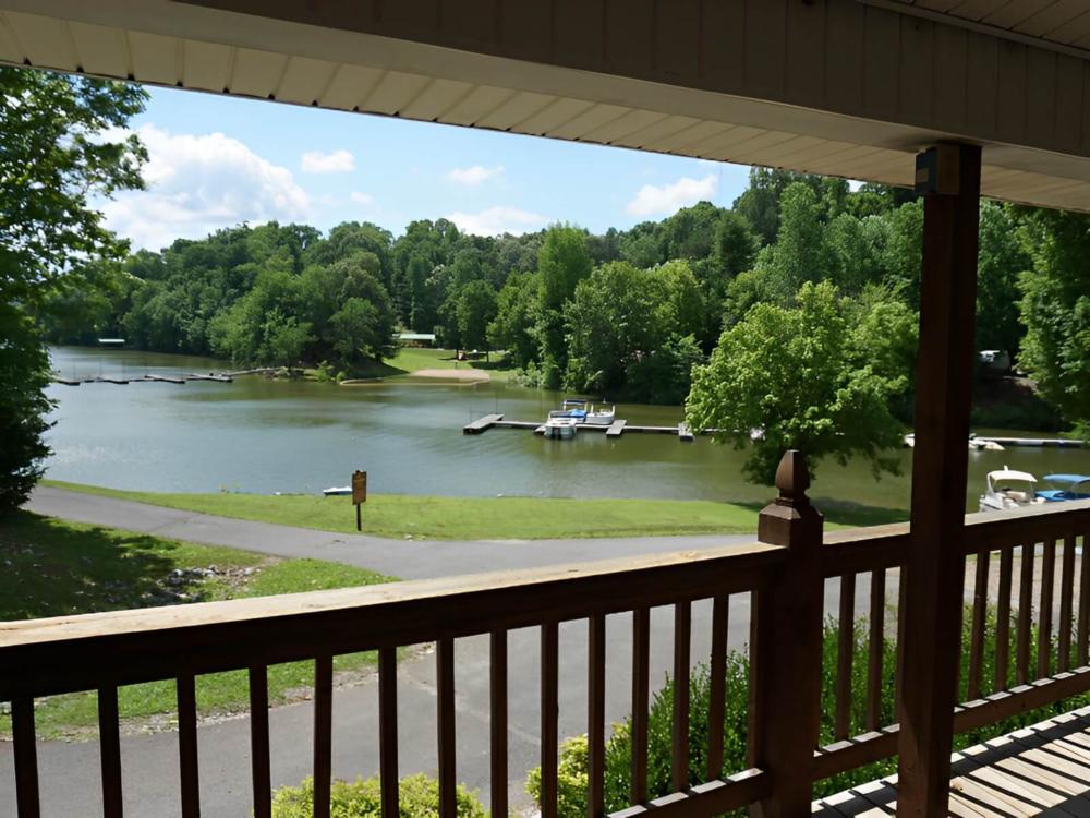A deck overlooking the lake