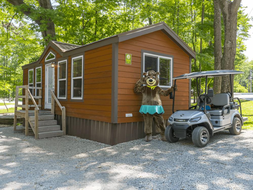 View of one of the cabins at Columbus North Jellystone Park
