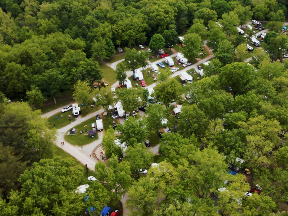 Aerial view of the RV sites at Indiana Beach Campground