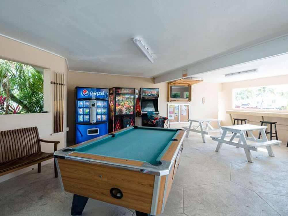 Pool table in game room at the lodge at BOYD'S KEY WEST CAMPGROUND