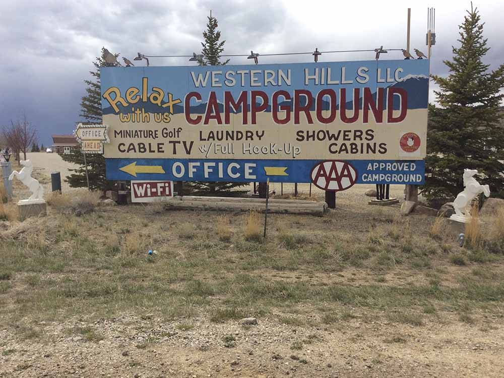 The billboard at the front at WESTERN HILLS CAMPGROUND