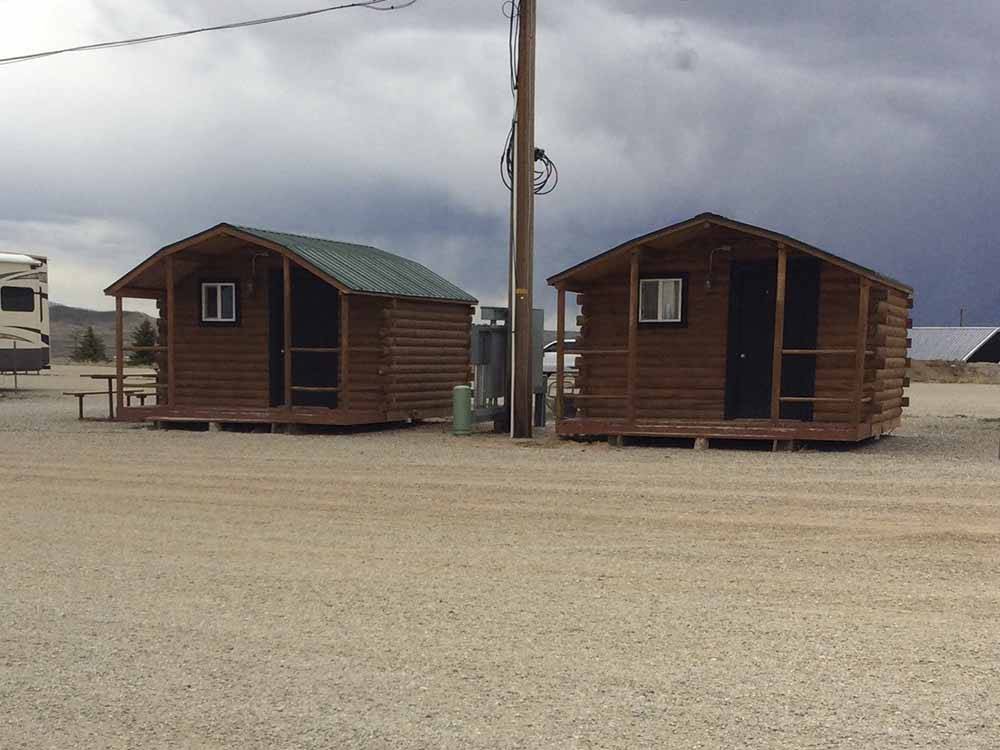 A row of rental cabins at WESTERN HILLS CAMPGROUND