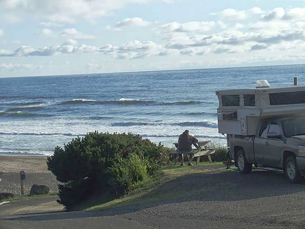Trailer camping on the beach at SEA & SAND RV PARK