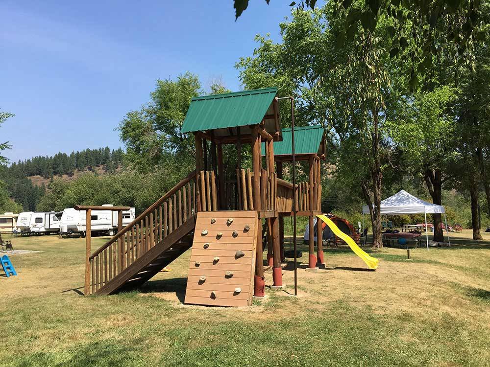 Playground with rock climbing at WOLF LODGE CAMPGROUND