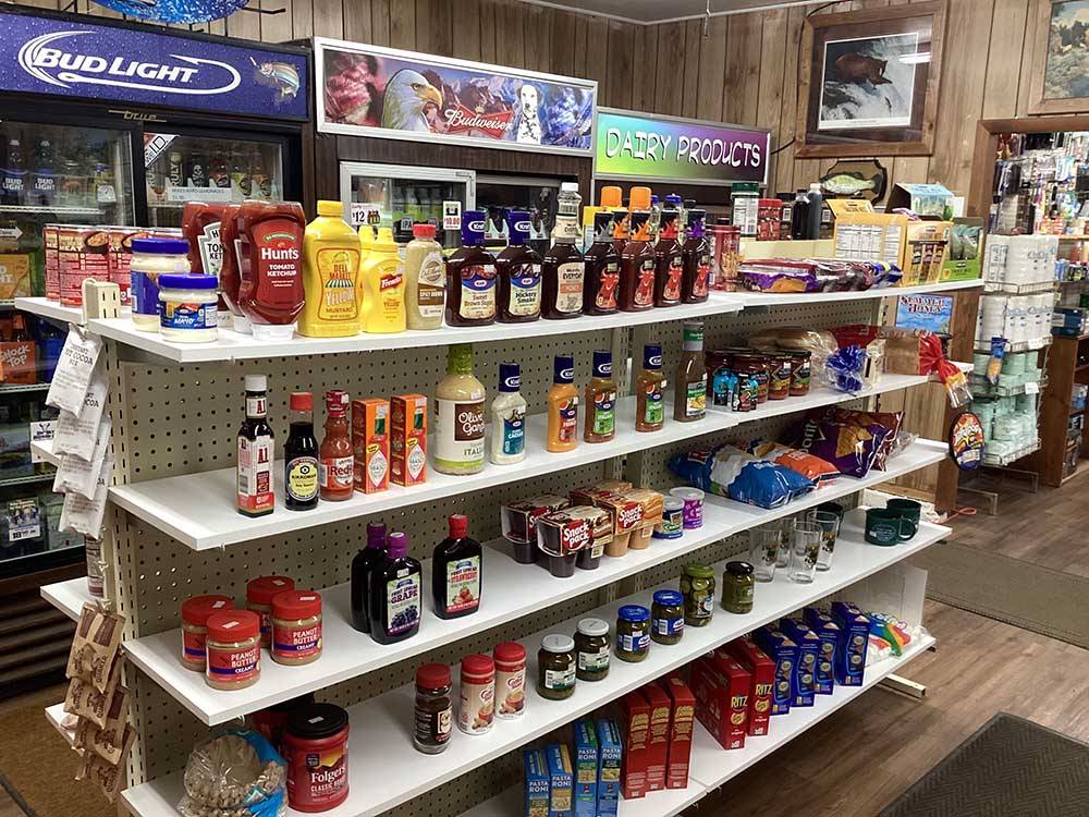 The shelves in the general store at RUBY VALLEY CAMPGROUND & RV PARK