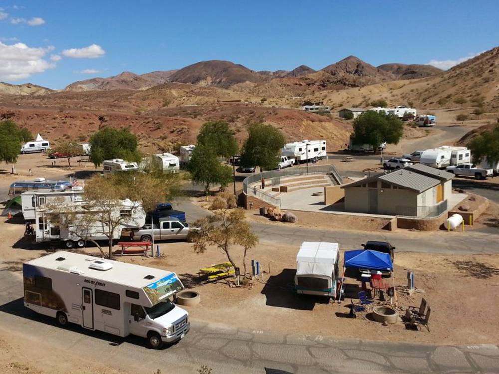 Aerial view of RVs parked in sites