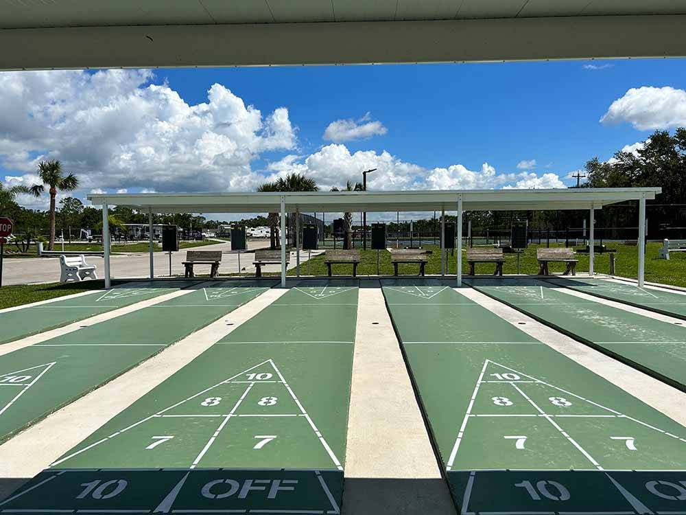 The shuffleboard courts at UPRIVER RV RESORT