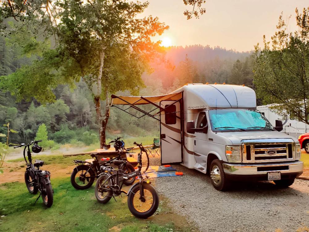 RV in a site with bikes