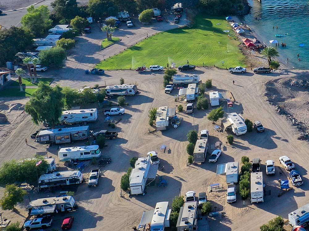 Aerial view of the RV sites at NEEDLES MARINA RESORT